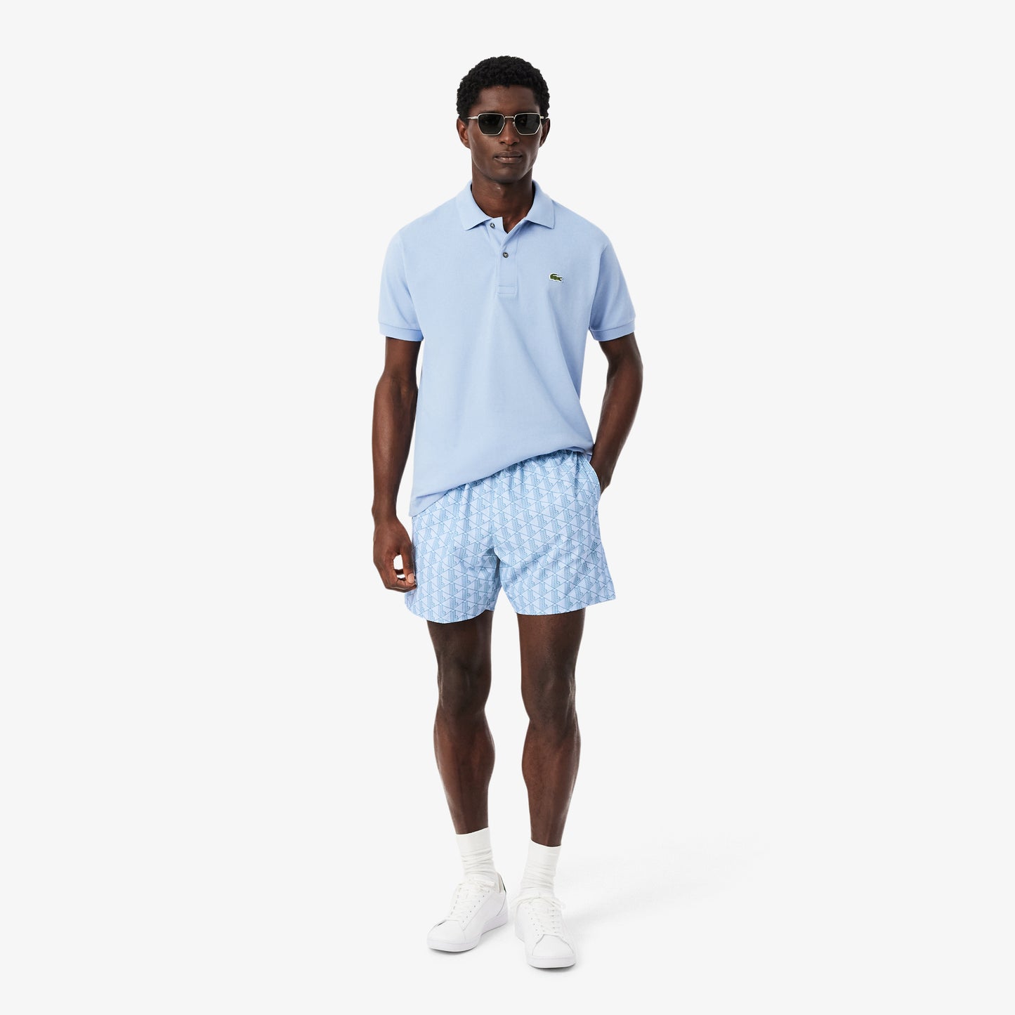 Lacoste Monogram Erkek Mavi Deniz Şortu