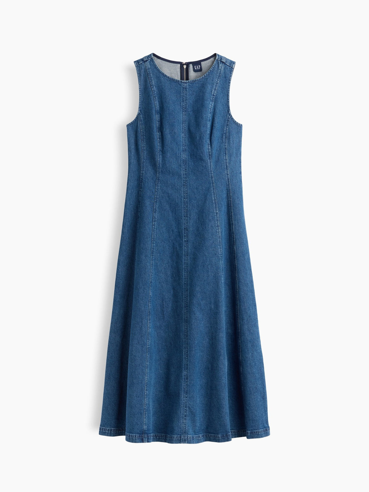Koyu Mavi Seamed Denim Maxi Elbise