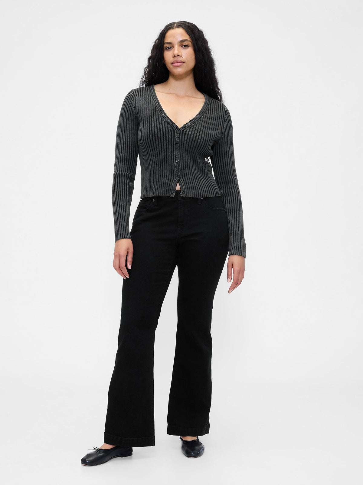 Siyah Low Rise Flare Jean Pantolon