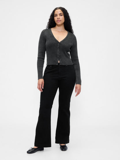 Siyah Low Rise Flare Jean Pantolon