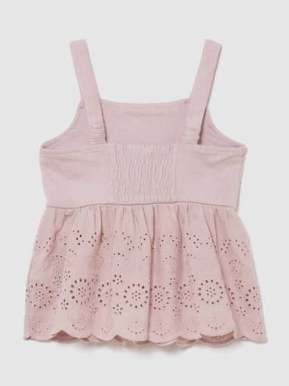Pembe Eyelet Hem Bluz