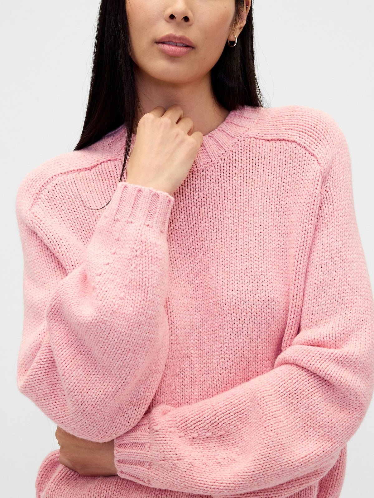 Pembe Relaxed Yaka Bisiklet Yaka Kazak