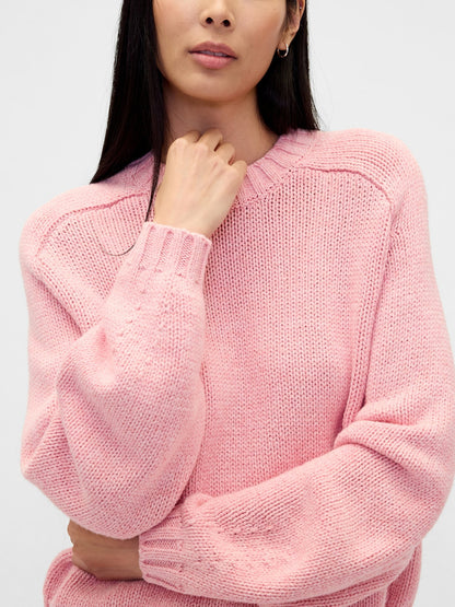 Pembe Relaxed Yaka Bisiklet Yaka Kazak