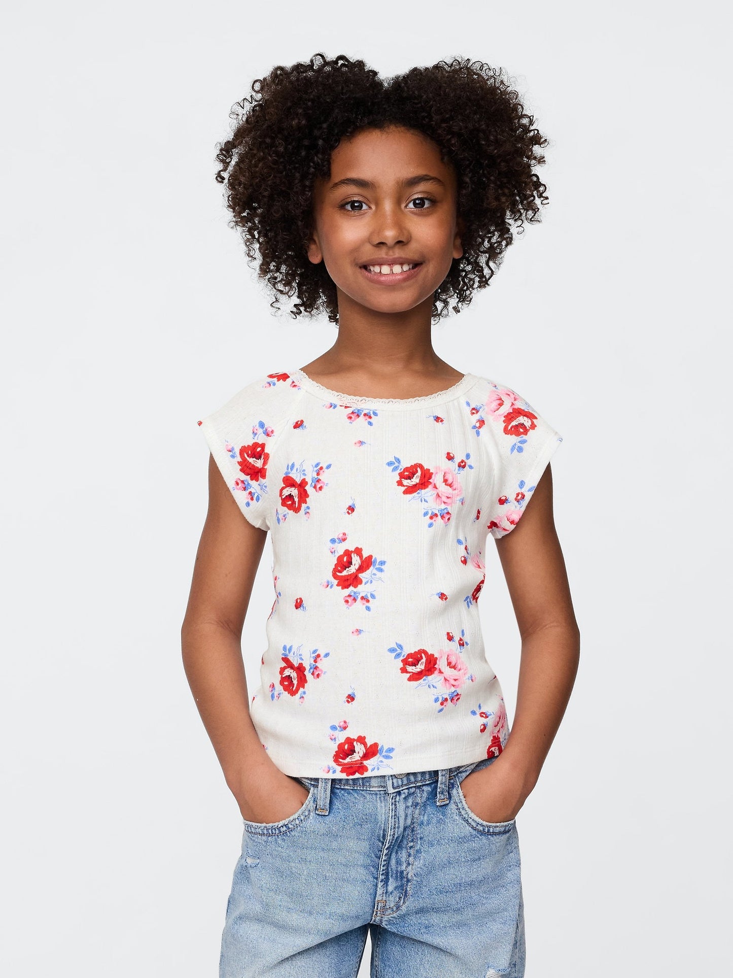 Çok Renkli Dantel Yaka Pointelle T-shirt