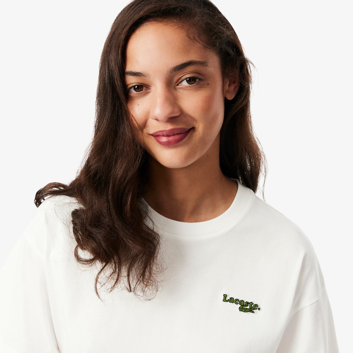 Lacoste Kadın Relaxed Fit Bisiklet Yaka Beyaz T-shirt