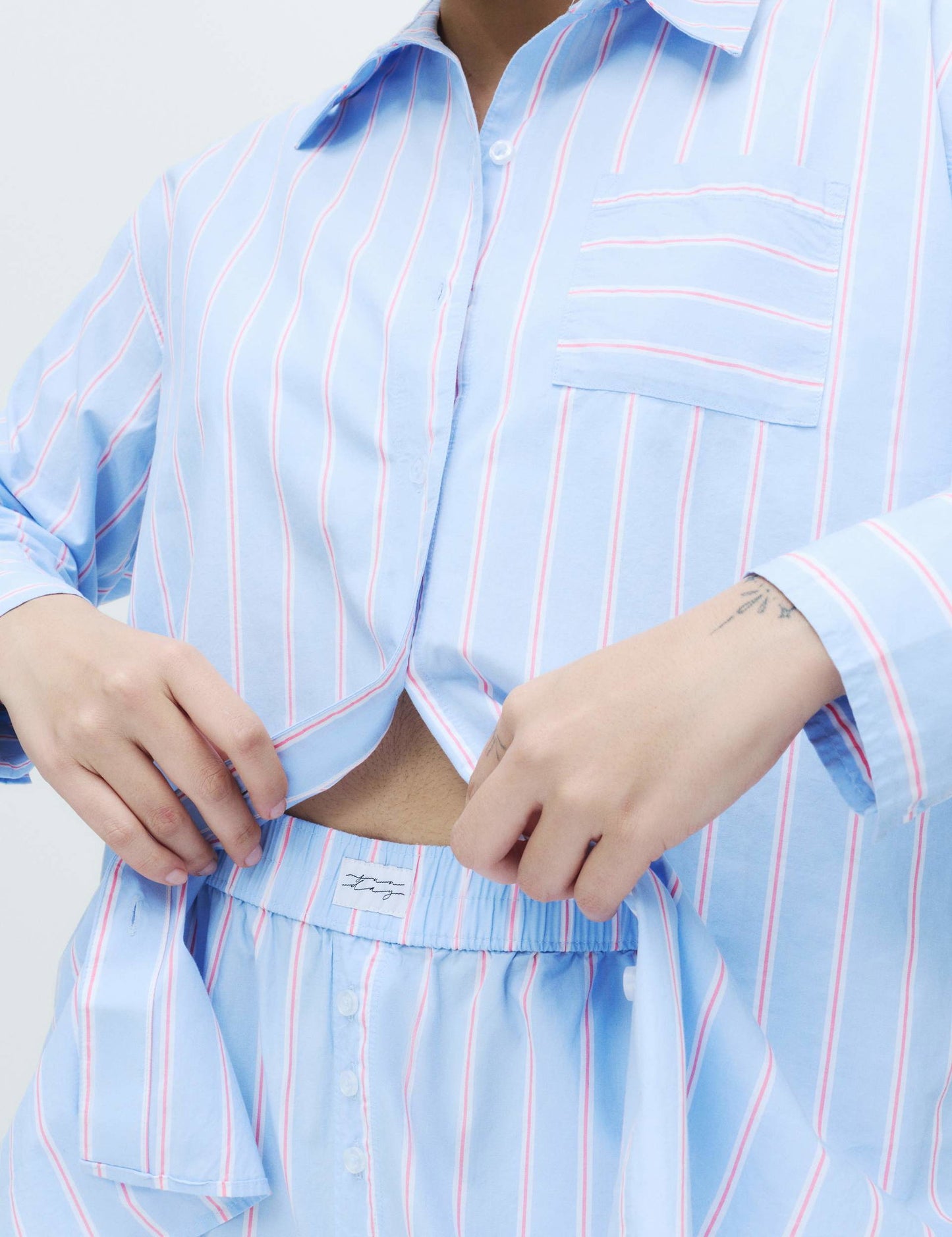 %100 Pamuk Poplin Çizgili Pijama Üstü