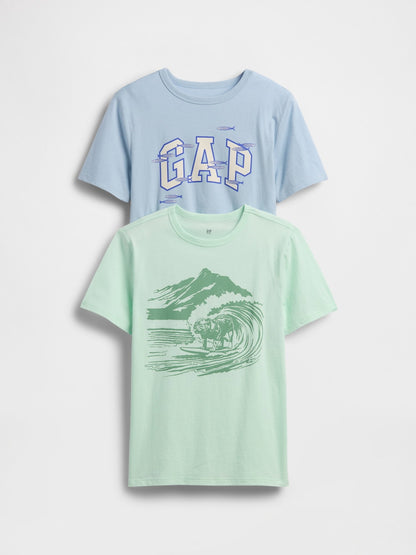 Yeşil Grafik Baskılı T-shirt (2’li)