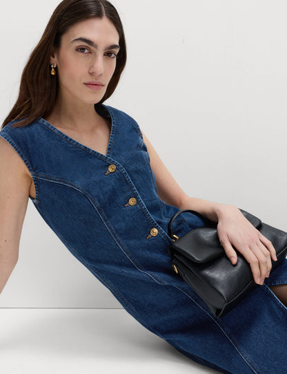 Pamuklu Denim Midi Elbise
