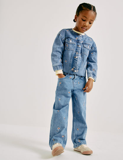 Denim Çiçekli Ceket