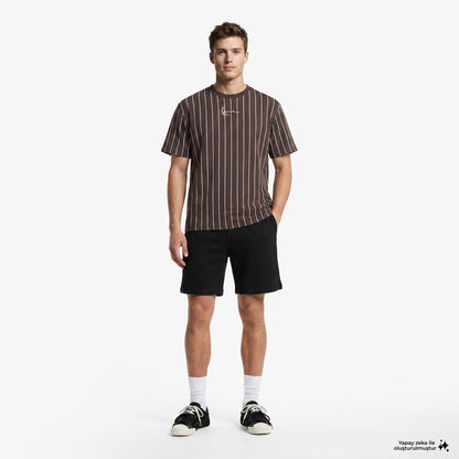 Karl Kani Small Signature Essential Pinstripe Erkek Kahverengi T-shirt