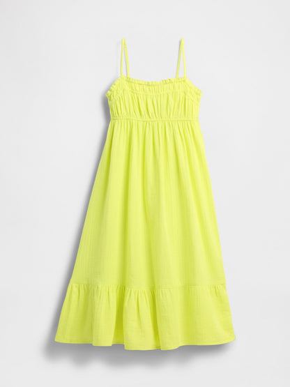 Sarı Kids Crinkle Gauze Midi Elbise