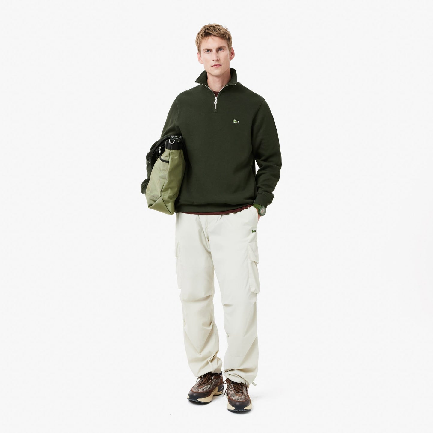 Lacoste Classic Erkek Classic Fit Yarım Fermuarlı Yeşil Sweatshirt