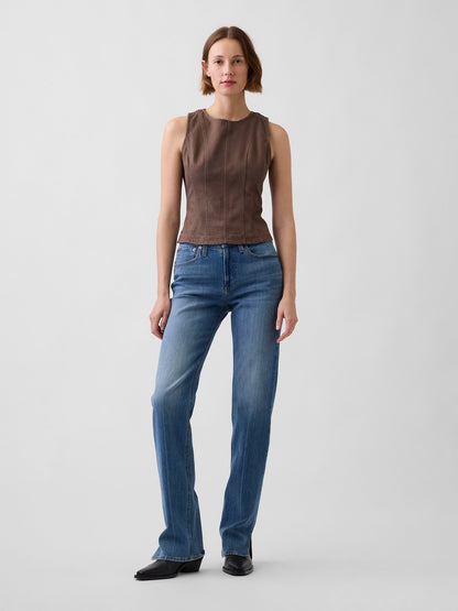 Kahverengi Seamed Twill Crop Shell Bluz