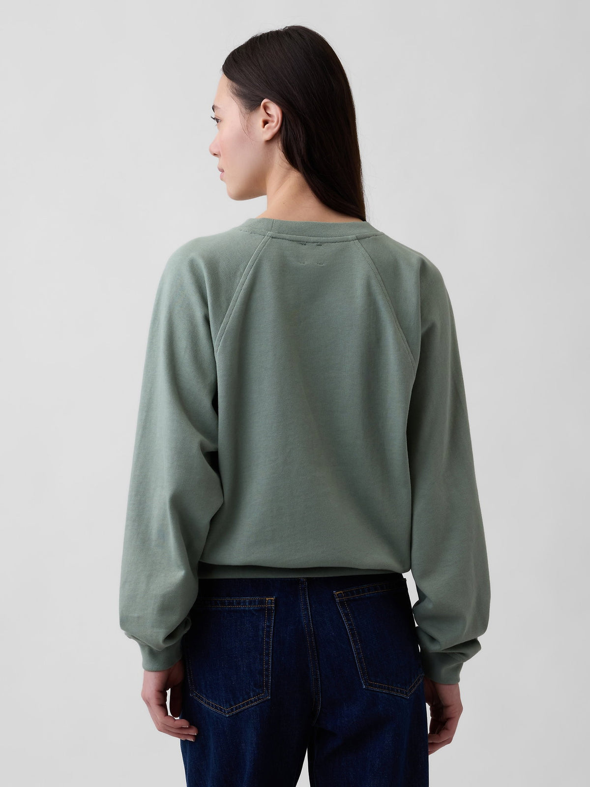 Koyu Yeşil Fransız Havlu Kumaş Raglan Logo Sweatshirt