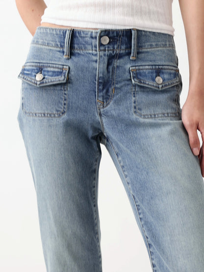Açık Mavi Low Rise Long & Lean Patch Pocket Jean Pantolon