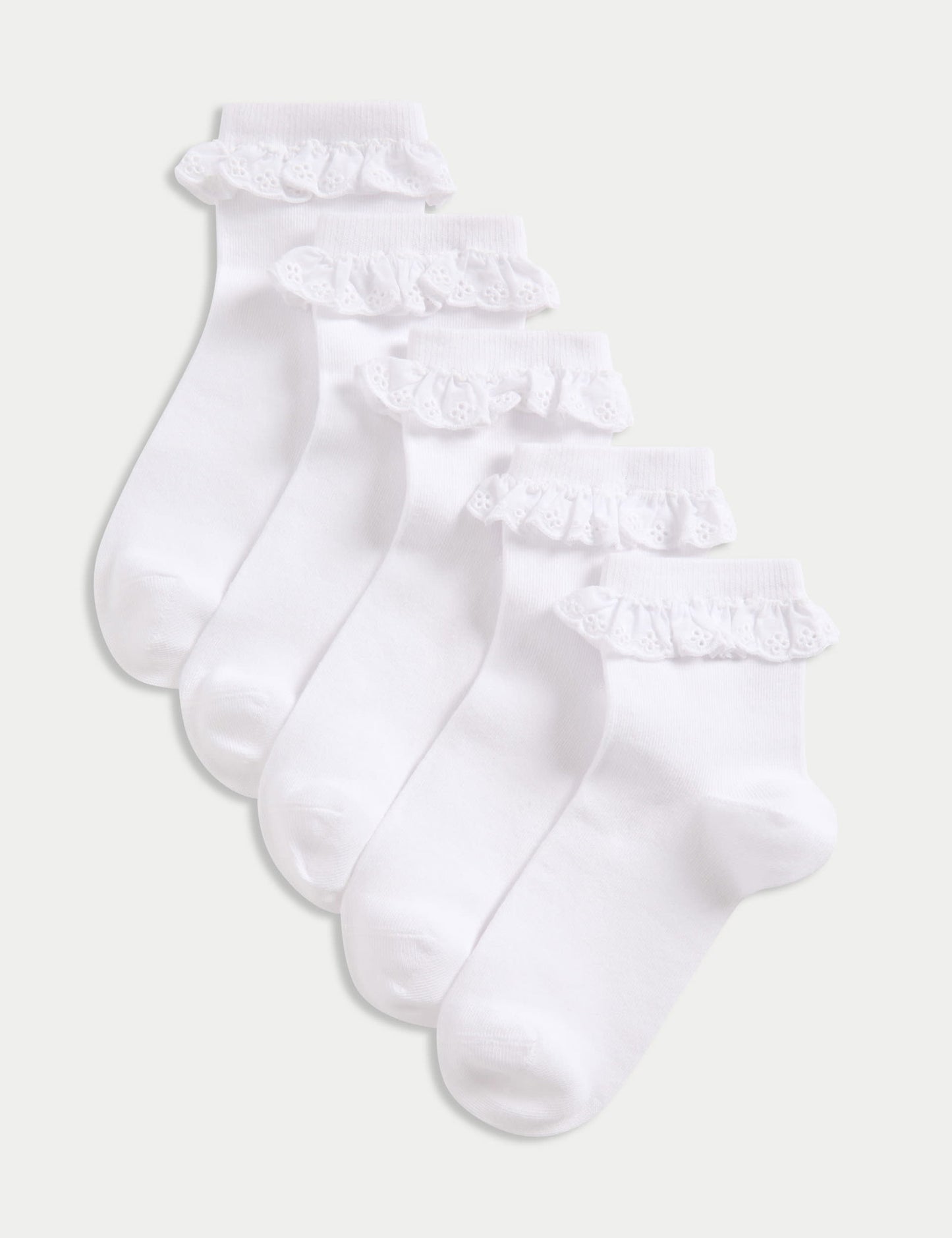 5'li Saf Pamuk Karışımlı Broderie Frill Okul Çorabı