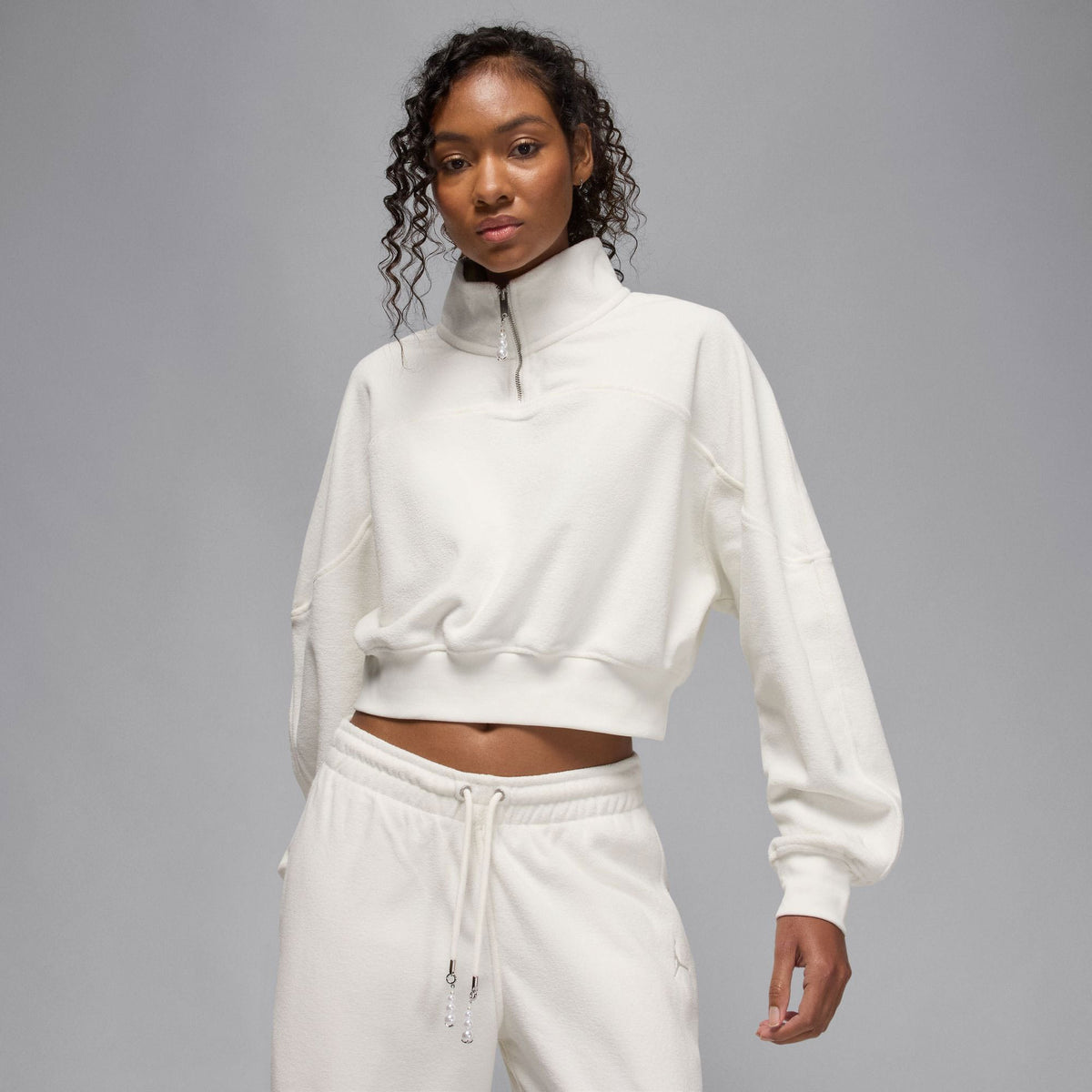 Jordan Fleece Essential Çeyrek Fermuarlı Kadın Beyaz Sweatshirt