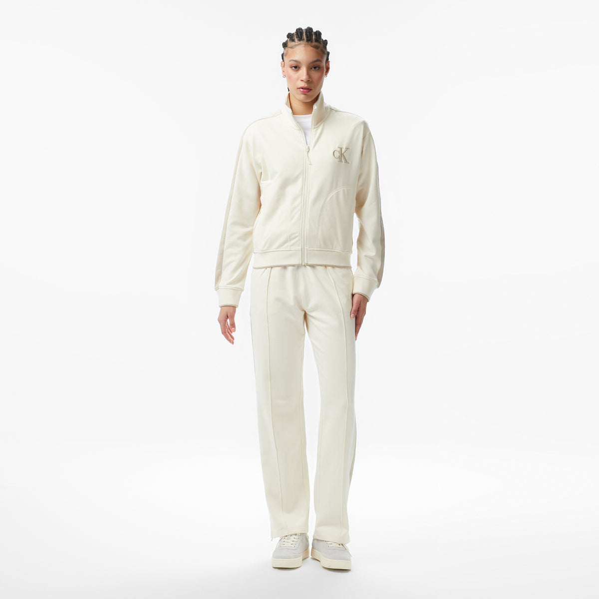 Calvin Klein Stretch Terry Track Kadın Beyaz Ceket
