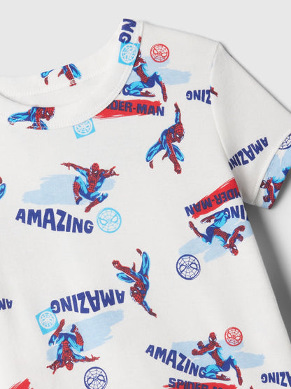 Kırık Beyaz %100 Organik Pamuk Marvel Spider-man Desenli Pijama Takımı