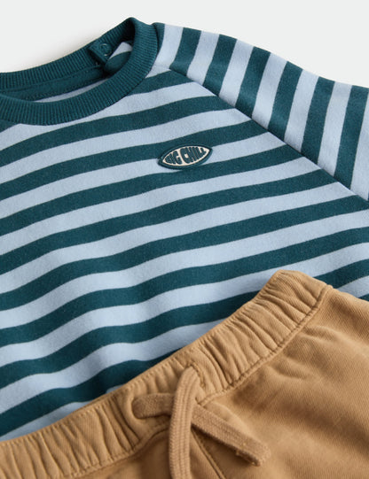 Çizgili Sweatshirt Ve Chino Pantolon Takımı