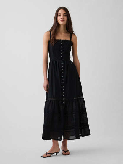 Siyah Eyelet Tiered Maxi Elbise
