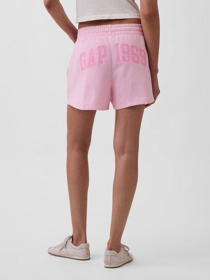 Pembe 3 Fransız Havlu Kumaş Relaxed Logo Sweat Şort