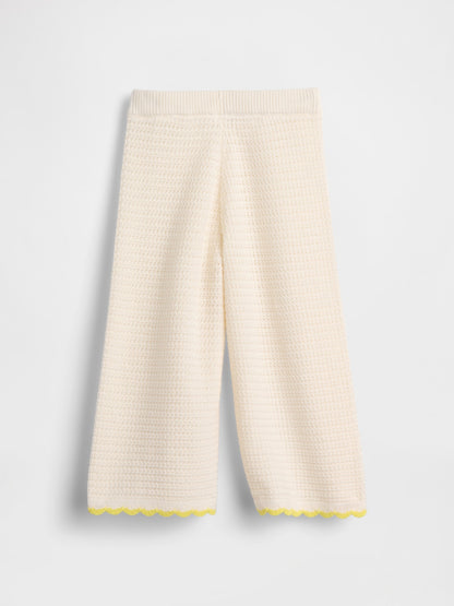 Krem Crochet Triko Wide-leg Eşofman Altı