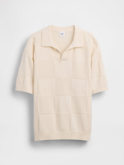 Krem Johnny Yaka Kareli Triko T-shirt