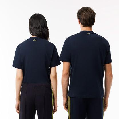 Lacoste Unisex Bisiklet Yaka Baskılı Lacivert T-shirt