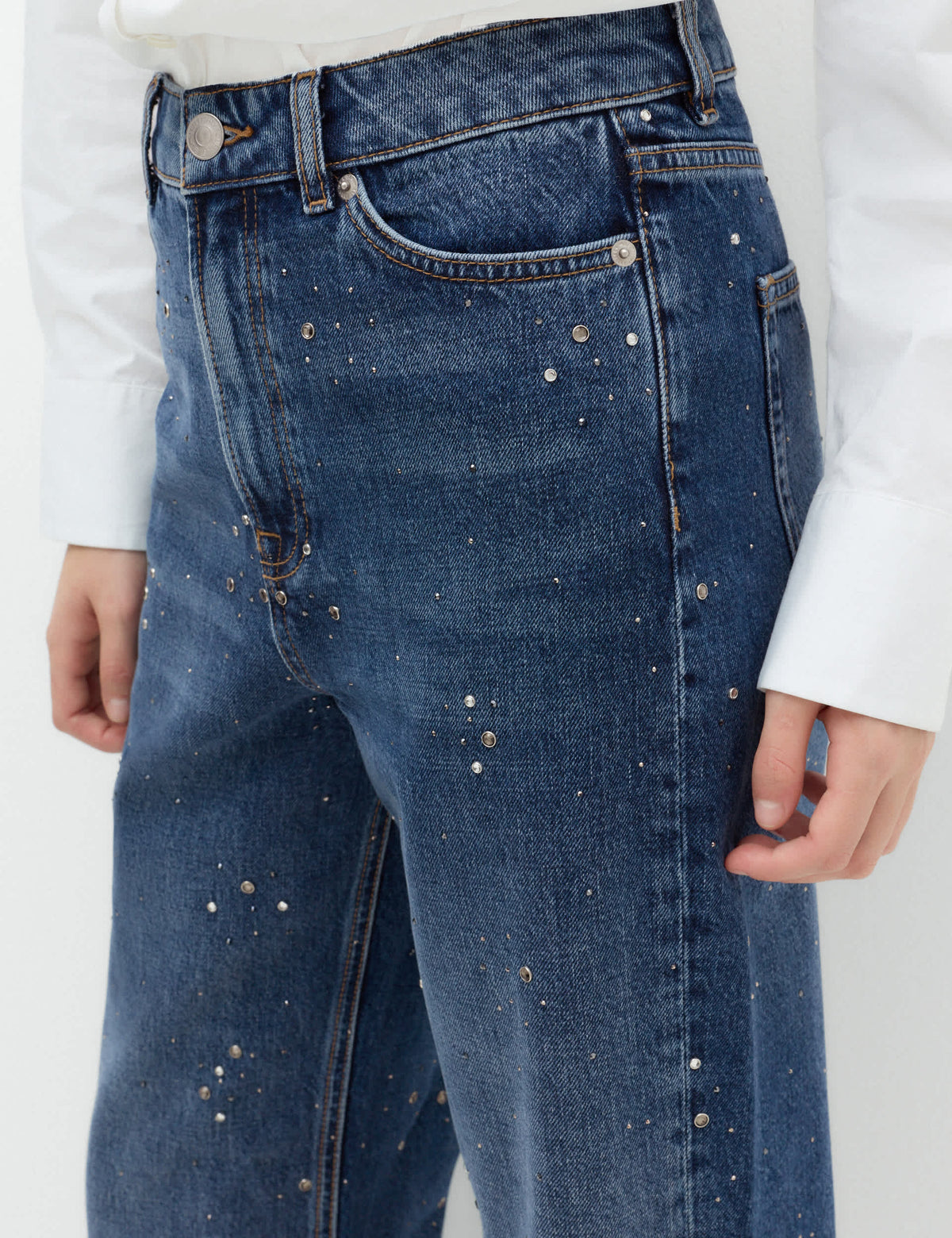 Işleme Detaylı Straight Leg Jean Pantolon