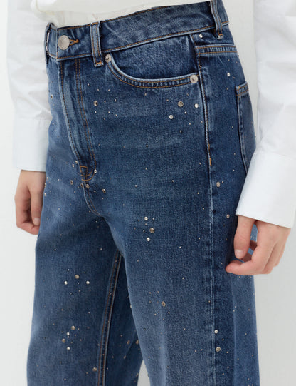 Işleme Detaylı Straight Leg Jean Pantolon