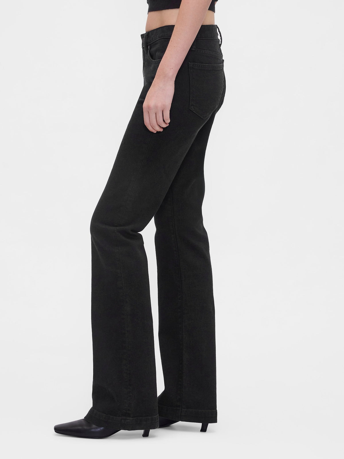 Siyah Low Rise Flare Jean Pantolon