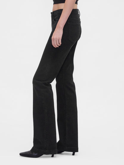 Siyah Low Rise Flare Jean Pantolon