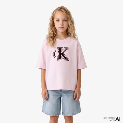 Calvin Klein Velvet Monogram Boxy Çocuk Pembe T-shirt