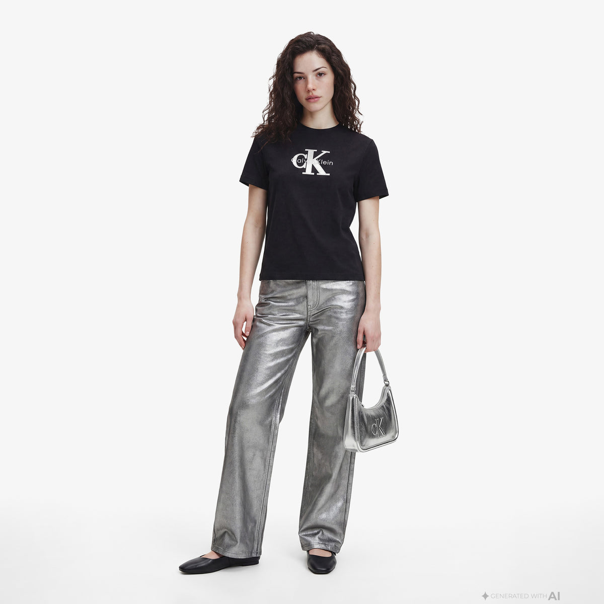 Calvin Klein Classic Monologo Metallic Kadın Siyah T-shirt