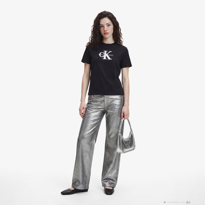 Calvin Klein Classic Monologo Metallic Kadın Siyah T-shirt