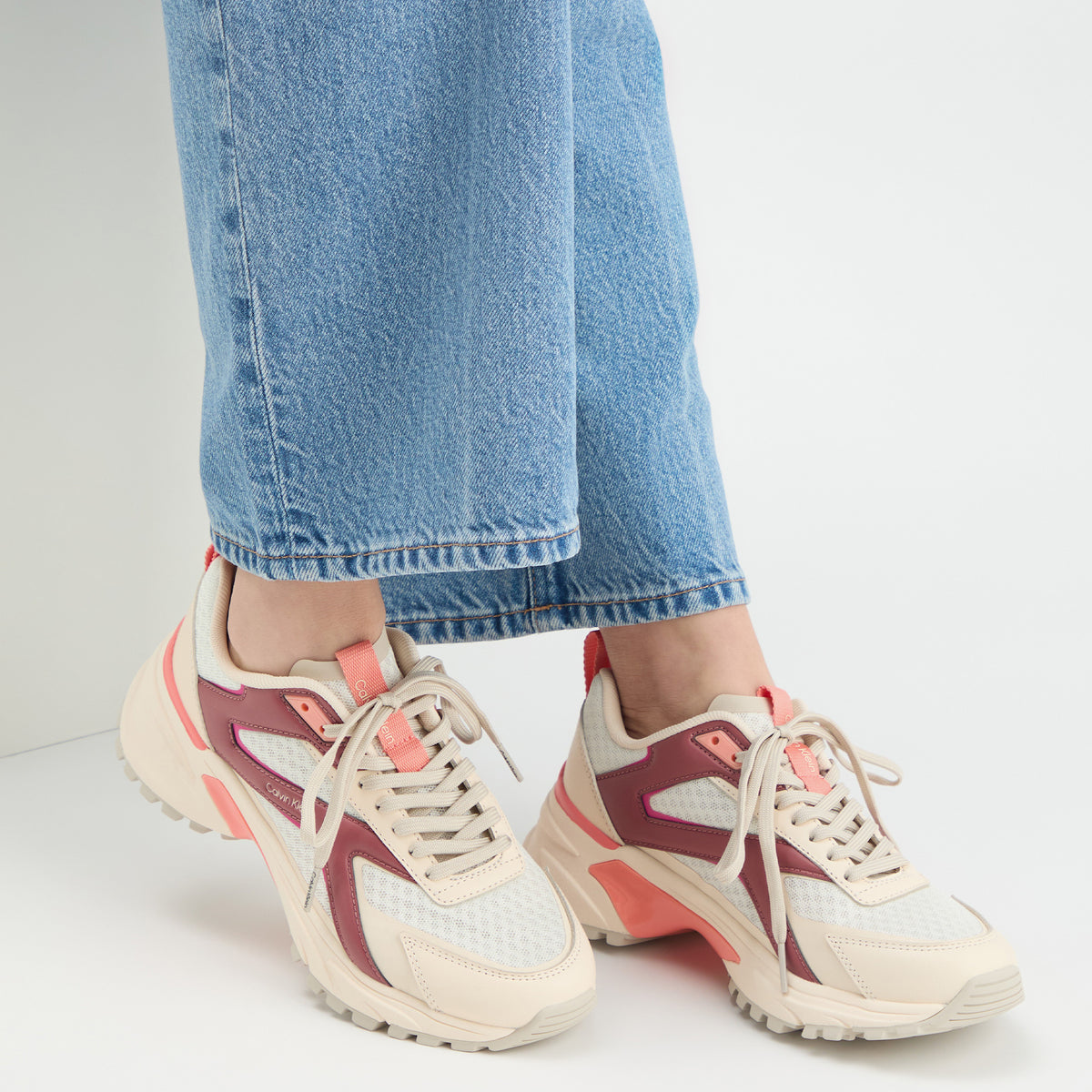 Calvin Klein Hike Run Stripe Mesh Kadın Bej Sneaker
