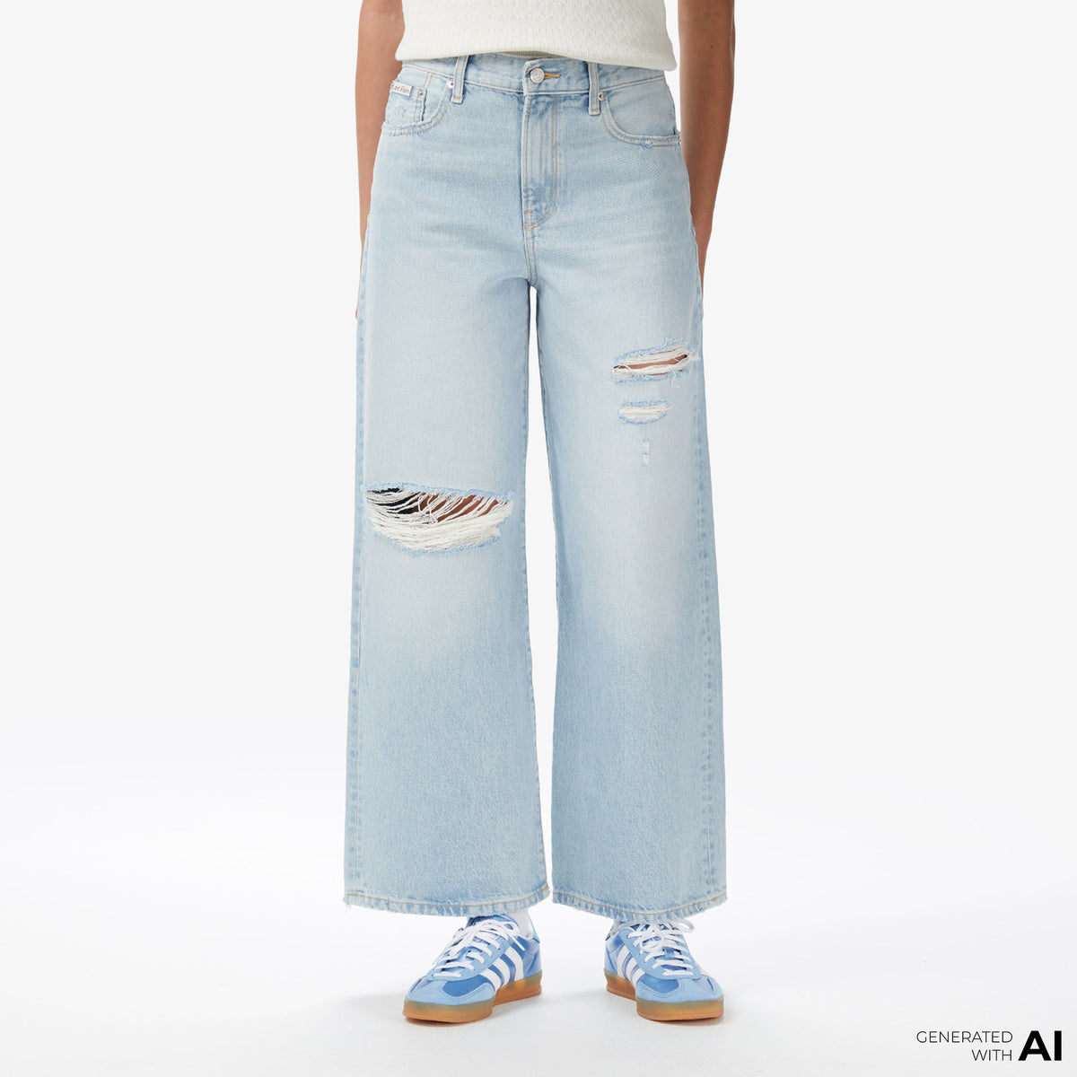 Calvin Klein The Wide Leg Worn Venice Kadın Mavi Jean
