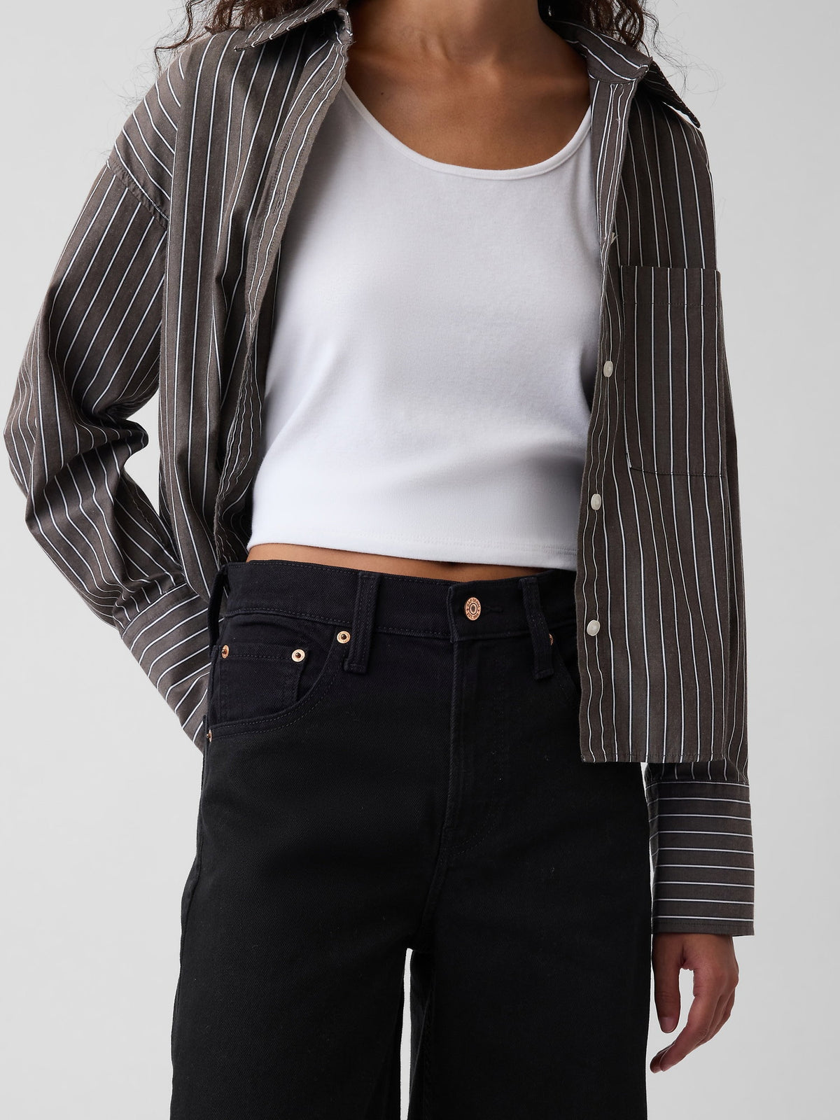Siyah High Rise Stride Wide-leg Jean Pantolon
