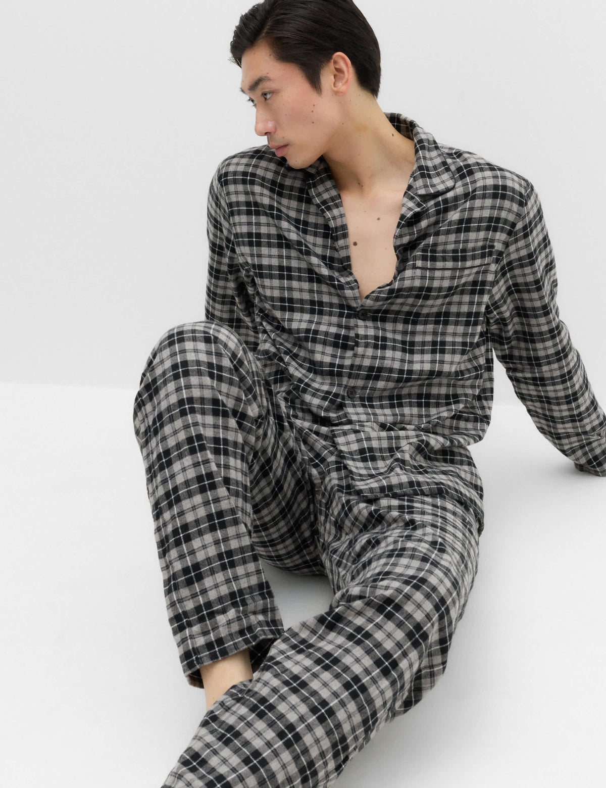 Saf Pamuklu Ekose Desenli Pijama Takımı
