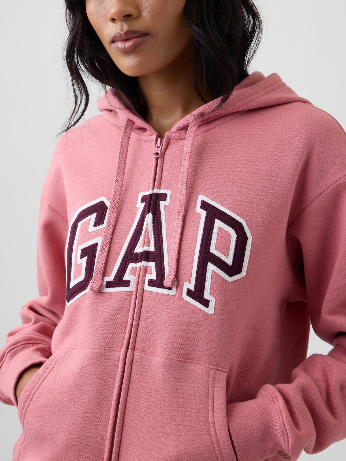 Pembe Gap Logo Fleece Fermuarlı Sweatshirt
