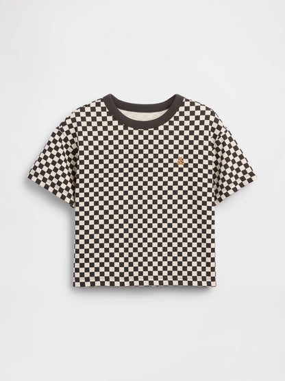 Siyah Boxy Kareli T-shirt