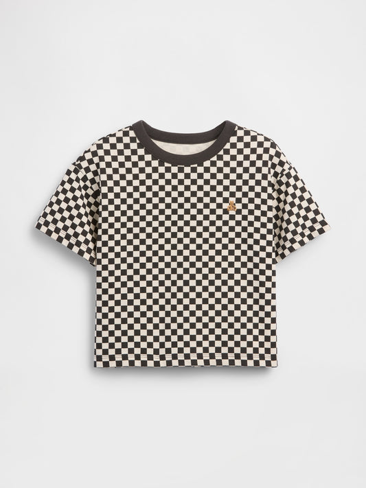 Siyah Boxy Kareli T-shirt