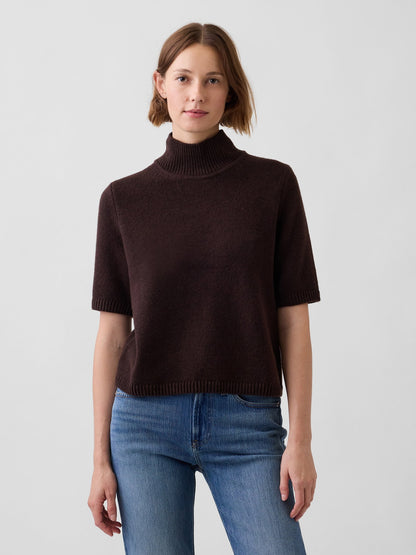 Koyu Kahverengi Cashsoft Mockneck Elbow-sleeve Kazak