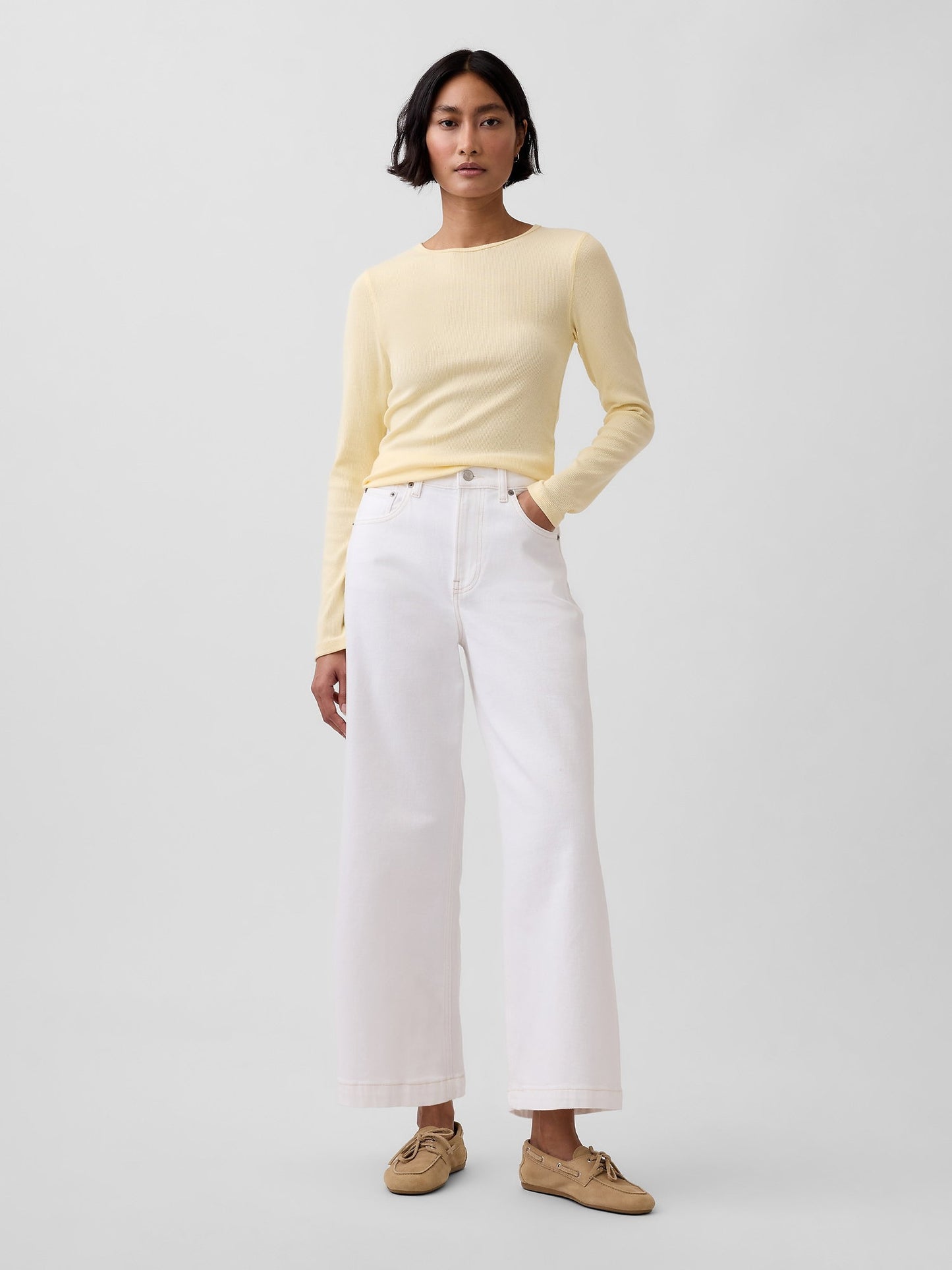 Beyaz High Rise Stride Wide-leg Ankle Jean Pantolon