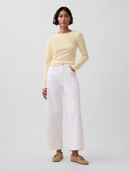 Beyaz High Rise Stride Wide-leg Ankle Jean Pantolon
