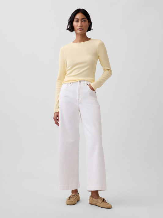 Beyaz High Rise Stride Wide-leg Ankle Jean Pantolon