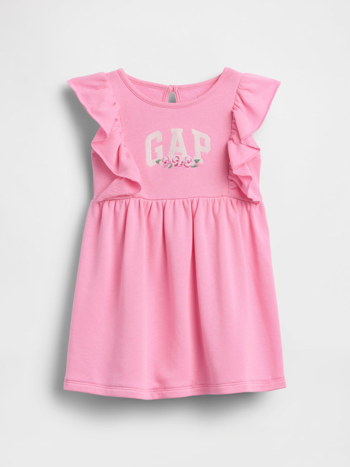 Pembe Fransız Havlu Kumaş Ruffle Logo Elbise