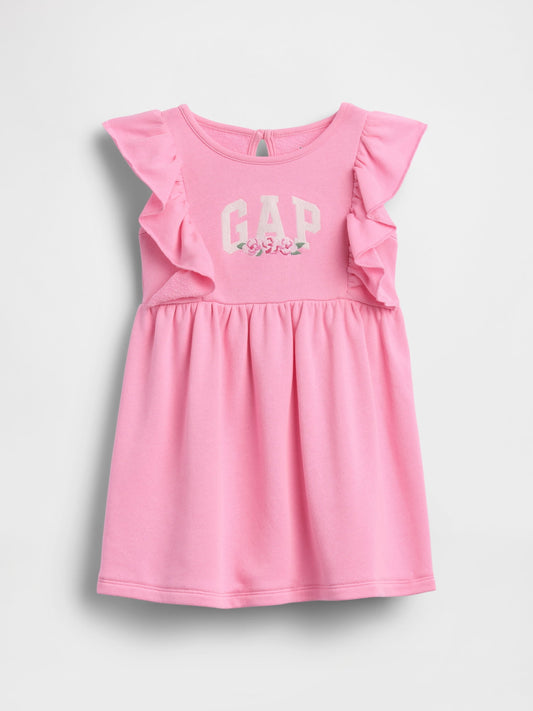 Pembe Fransız Havlu Kumaş Ruffle Logo Elbise