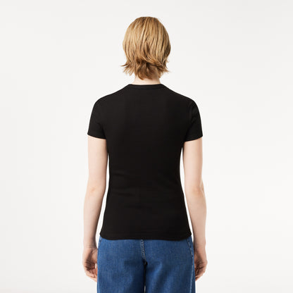Lacoste Kadın Slim Fit Bisiklet Yaka Siyah T-shirt